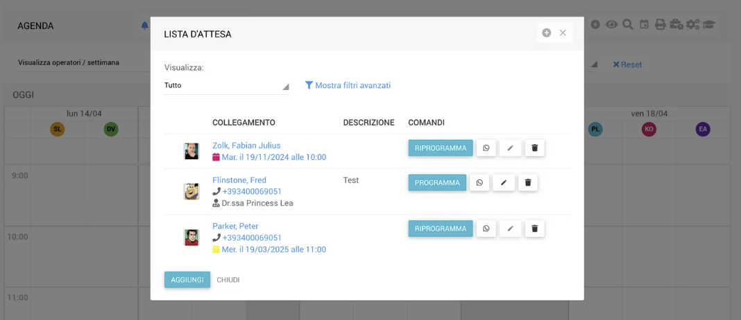 Lista d'attesa sull'agenda di AlfaDocs