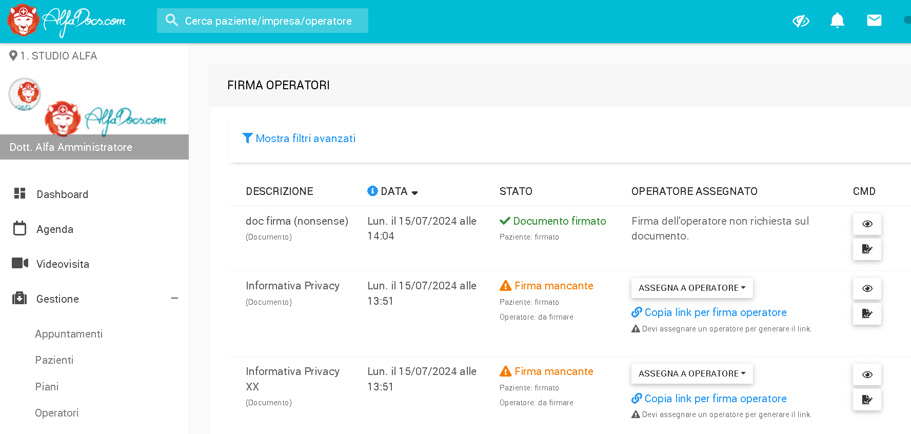 Screenshot Firma Operatori AlfaDocs