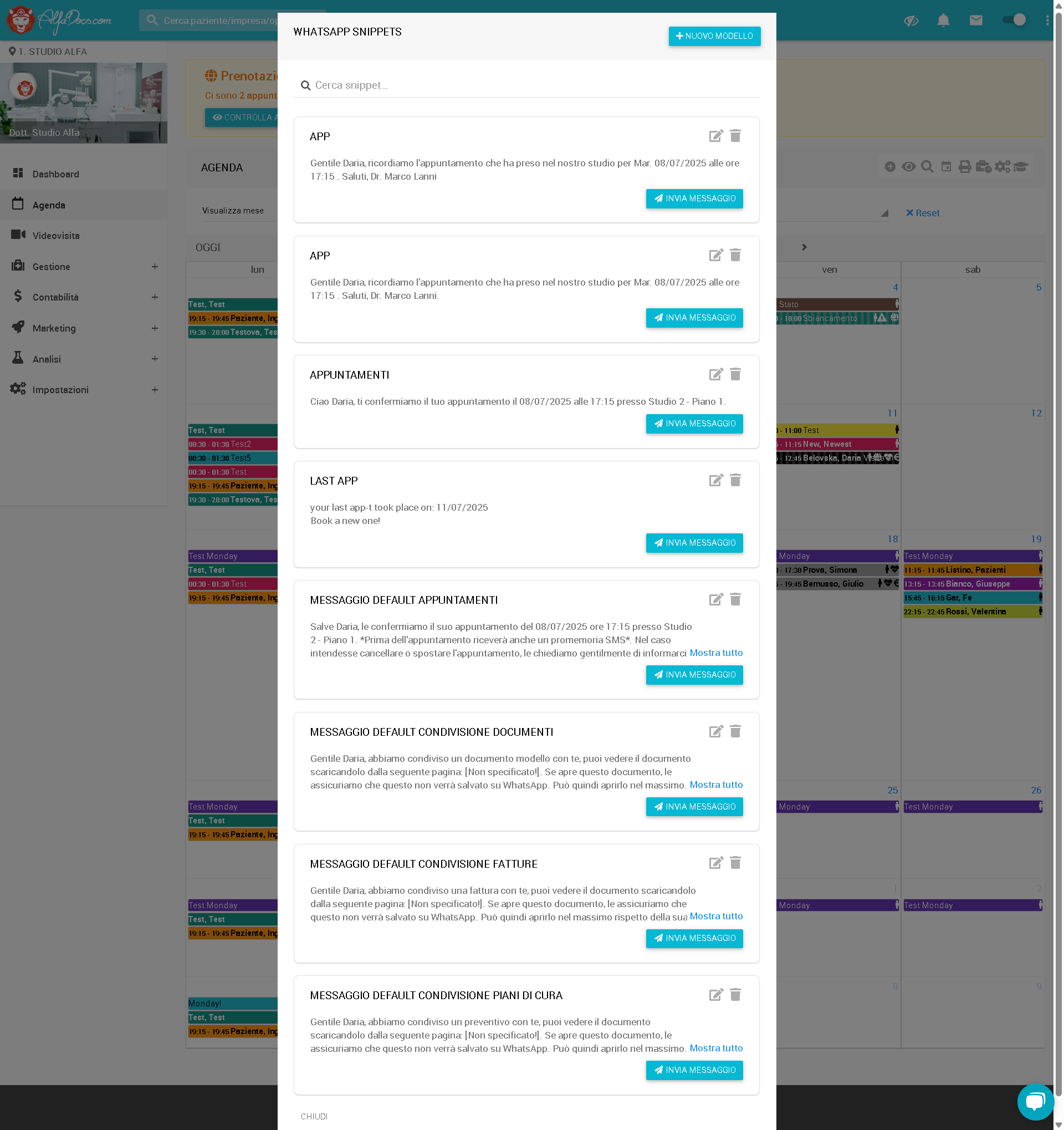 Screenshot AlfaDocs modelli promemoria